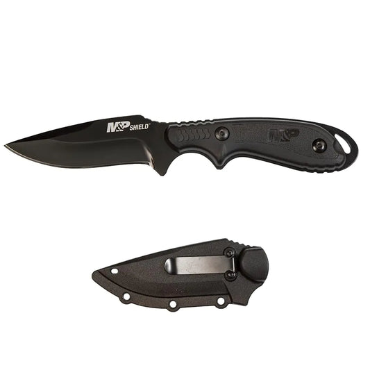 Smith & Wesson M&P Shield 7.5in S.S. Full Tang Fixed Blade Knife with 3in Clip Point Blade and Nylon Handle for Outdoor Tactical Survival and EDC
