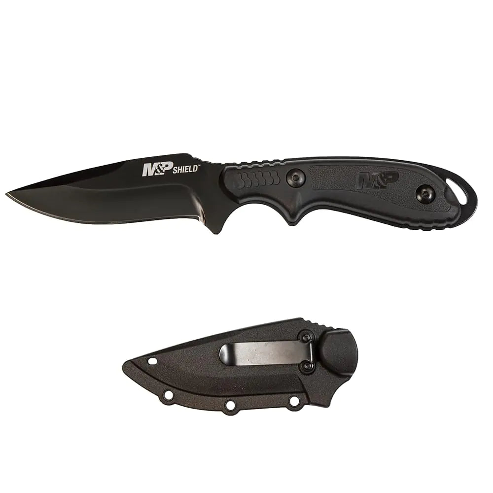 Smith & Wesson M&P Shield 7.5in S.S. Full Tang Fixed Blade Knife with 3in Clip Point Blade and Nylon Handle for Outdoor Tactical Survival and EDC