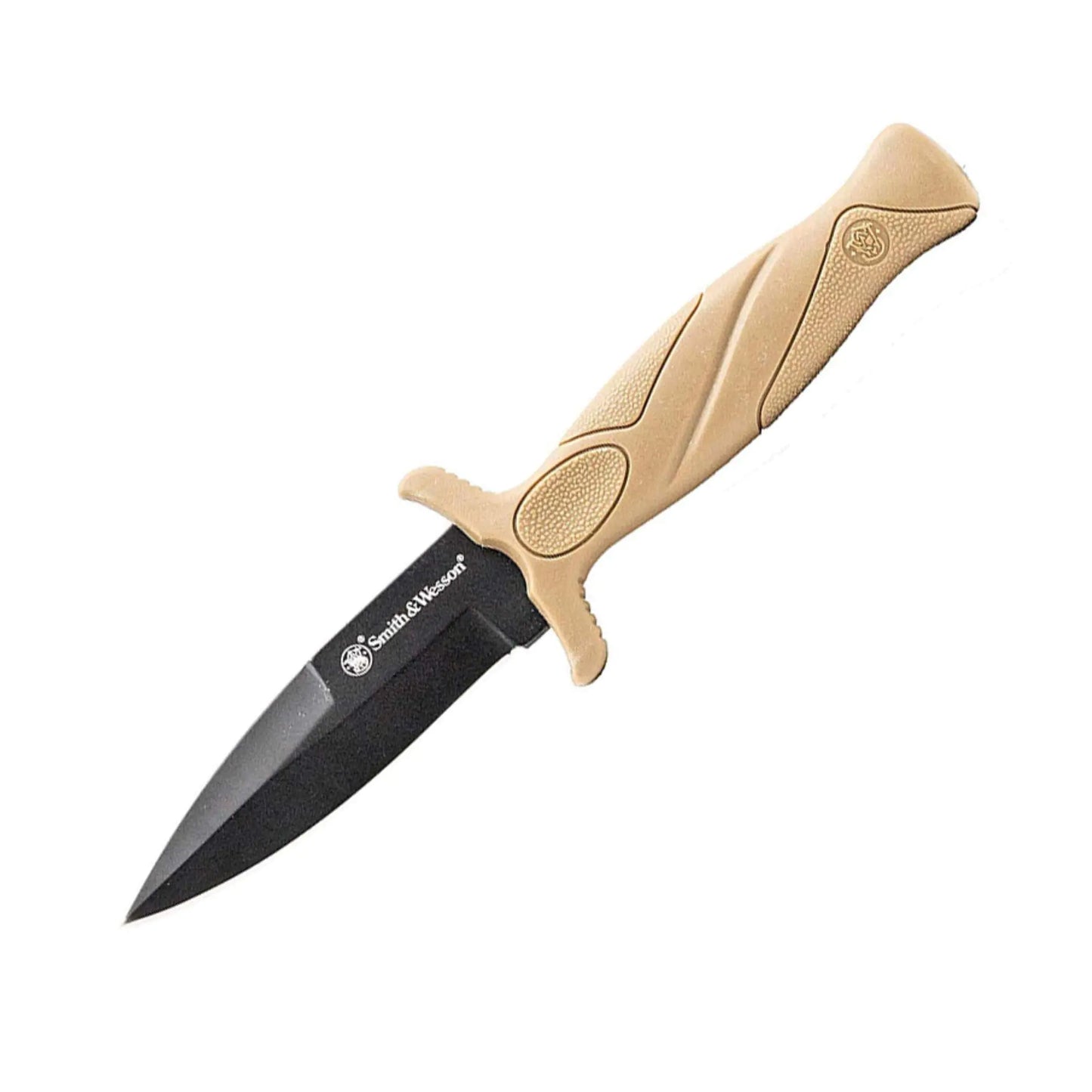 Smith & Wesson FDE 6.25in High Carbon S.S. Boot Knife with 2.75in Single Edge Blade and Rubberized Handle for Outdoor Survival Camping and EDCTan