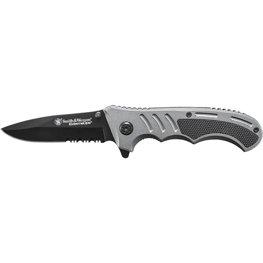 Smith & Wesson Extreme Ops CK204CP 7.7in High Carbon S.S. Folding Knife with a 3.1in Tanto Blade and Aluminum Handle for Outdoor Tactical Survival and EDCBlack