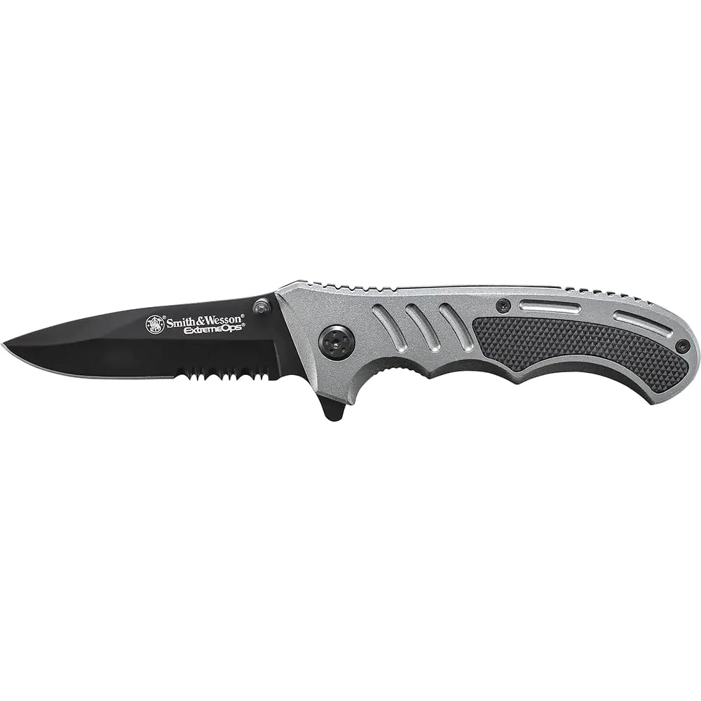 Smith & Wesson Extreme Ops CK204CP 7.7in High Carbon S.S. Folding Knife with a 3.1in Tanto Blade and Aluminum Handle for Outdoor Tactical Survival and EDCBlack